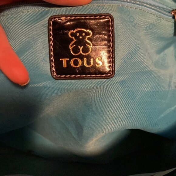 Tous Sequinned Purse Tote Brown Tan Turquoise Large Women’s Bag Pockets - Picture 8 of 9